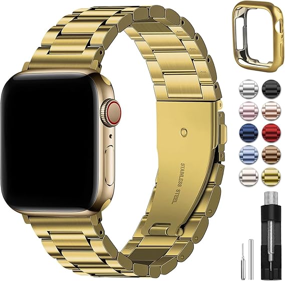 Fullmosa Compatible Apple Watch Bands 41mm 40mm 38mm 46mm 49mm 45mm 44mm 42mm, Metal iWatch Band with Case for Apple Watch Series 9 8 7 6 5 4 3 2 1 SE 10 Ultra, 38mm 40mm 41mm Black