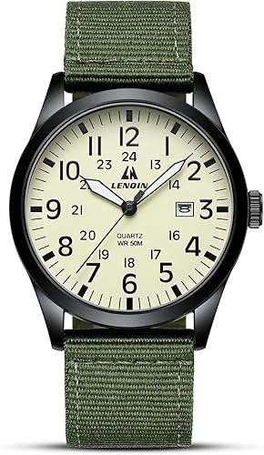 LN LENQIN Mens Watches Unisex Military Sport Nylon Strap Stylish Luminous Fashion Analog Quartz Watch for Men Waterproof Army Tactical Casual Wristwatch