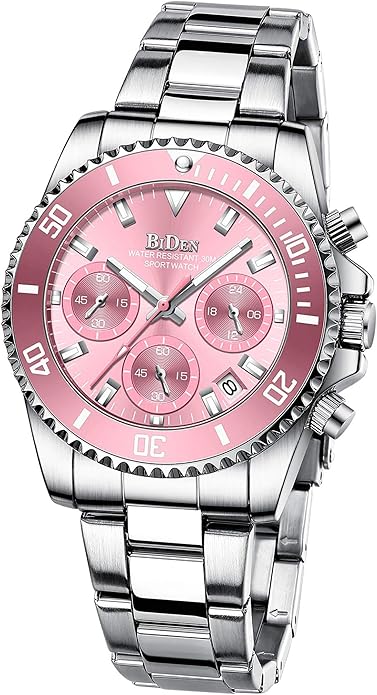 Women Elegant Chronograph Rotatable Bezel Mineral Glass Luminous Watch Stainless Steel Waterproof Date Analog Quartz Watch Fashion Business Dress Wrist Watch