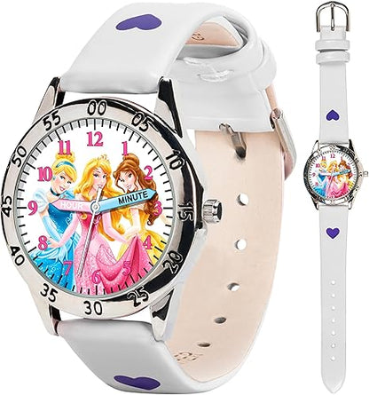 Disney Princess Time Teacher Watch for Kids – Easy Analog Time Learning, Colorful Princess Design, Adjustable Strap
