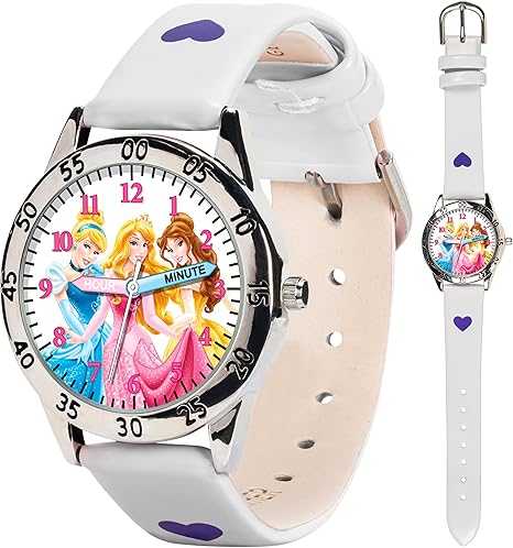 Disney Princess Time Teacher Watch for Kids – Easy Analog Time Learning, Colorful Princess Design, Adjustable Strap
