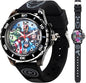 Marvel Avengers Adventure Analog Quartz Kids' Watch with Flashing LED Lights - Superhero Icons Band, Japanese Movement, Black